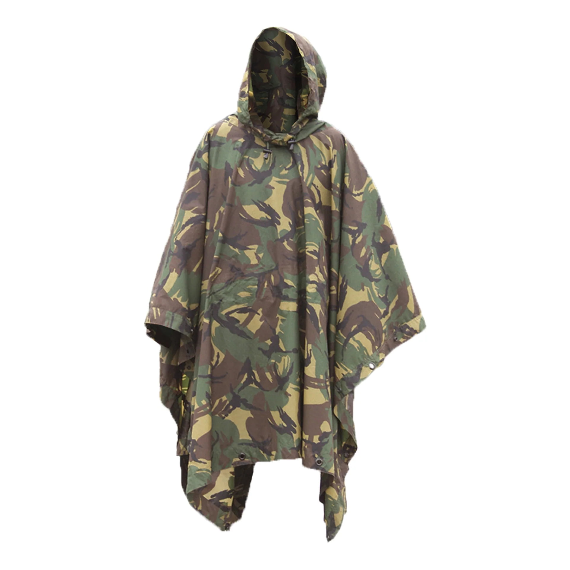 Military Woodland Camo Poncho – Waterproof Nylon Ripstop, Army Camping Rain Gear