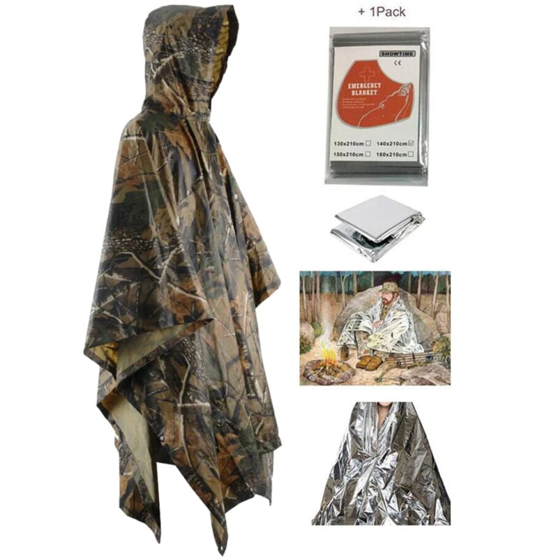 Multifunction Realtree Camouflage Waterproof Rain Poncho - Maple Leaf Camo, One Size