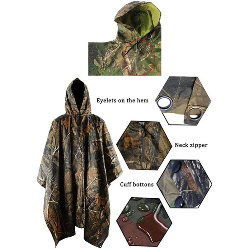 Multifunction Realtree Camouflage Waterproof Rain Poncho - Maple Leaf Camo, One Size