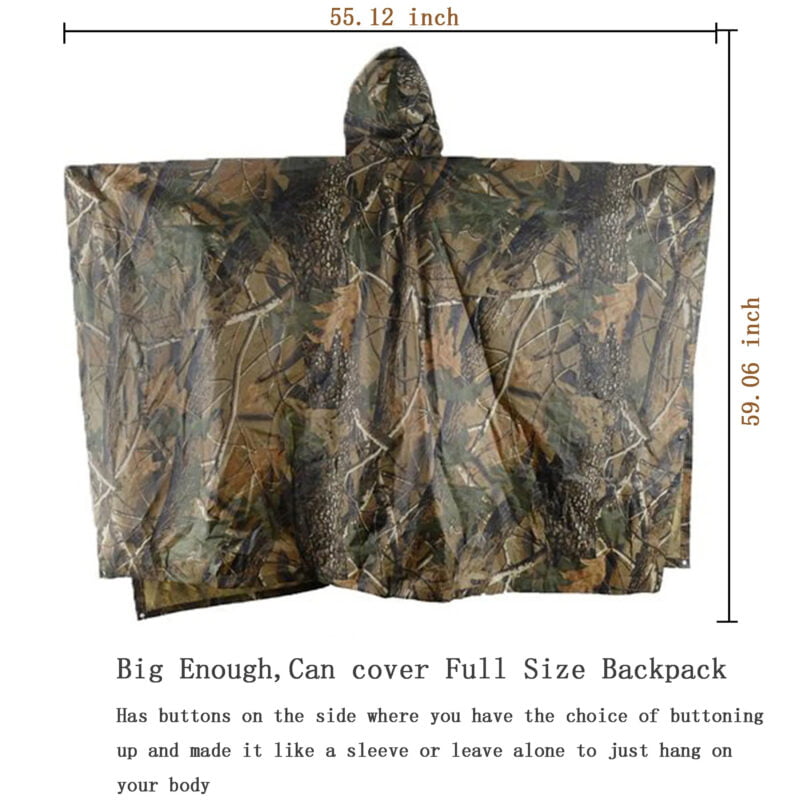 Multifunction Realtree Camouflage Waterproof Rain Poncho - Maple Leaf Camo, One Size