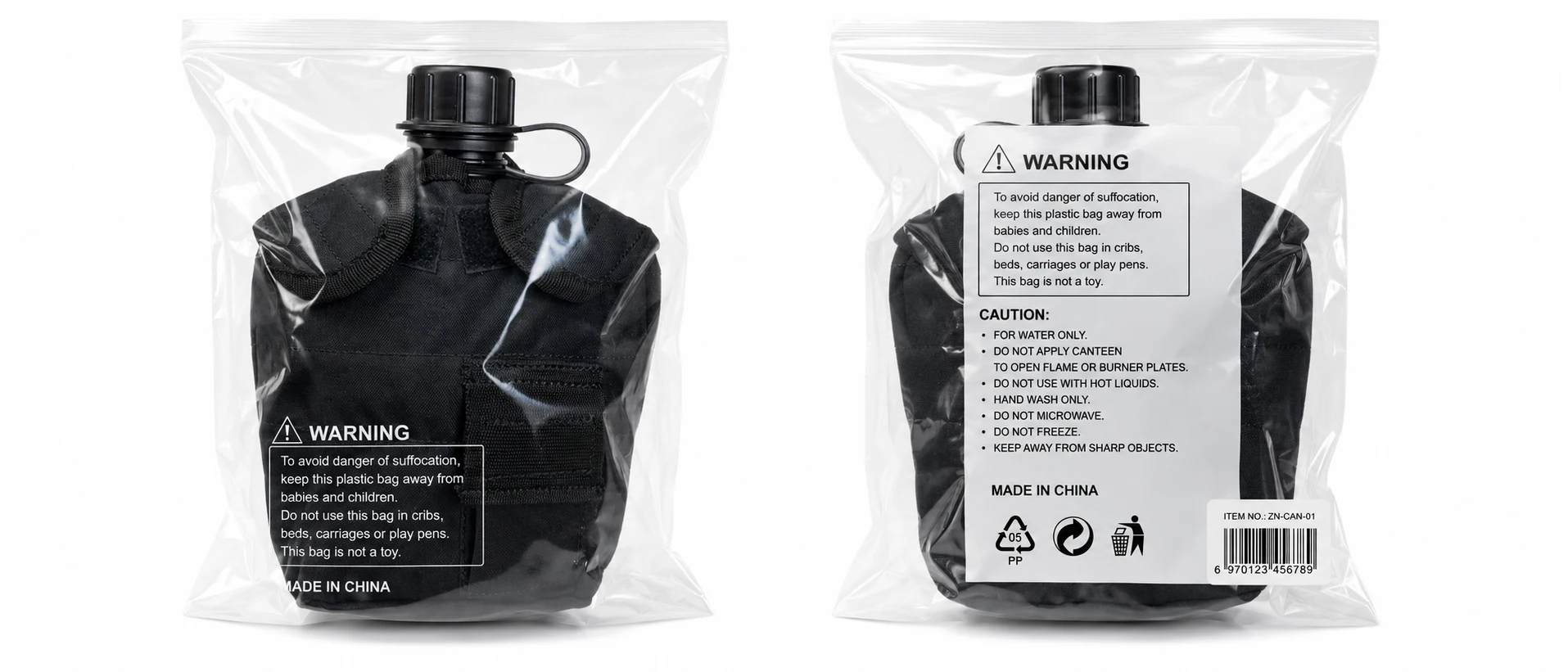 Canteen Wrapped in Protective Polybags