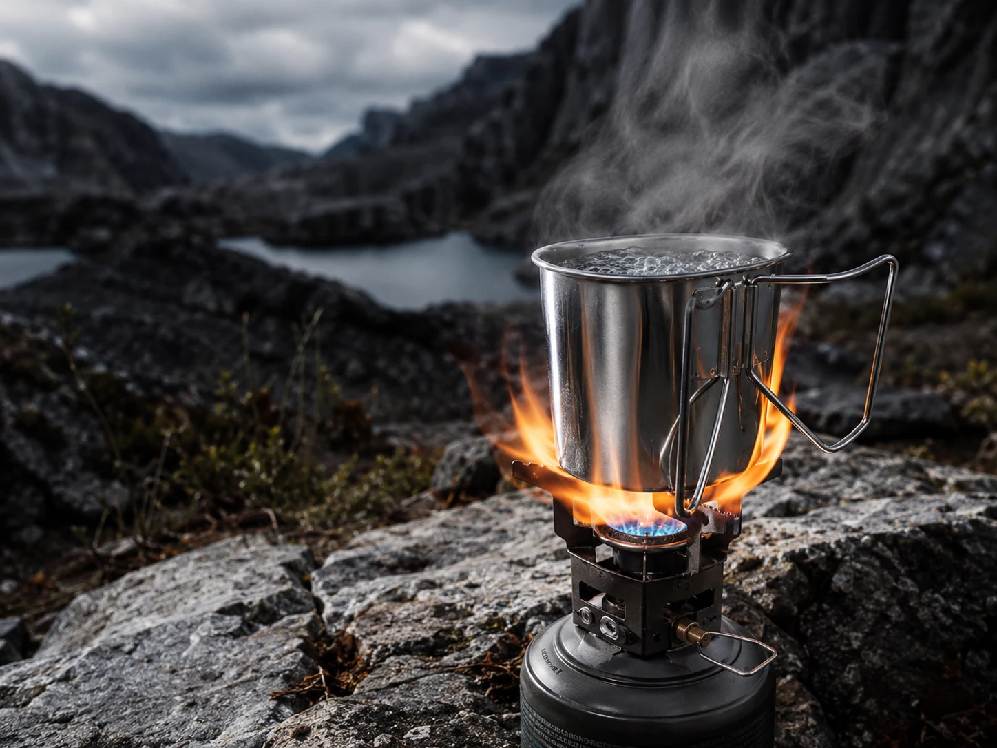 Metal Canteen Cup Boiling Water in Survival Scenario