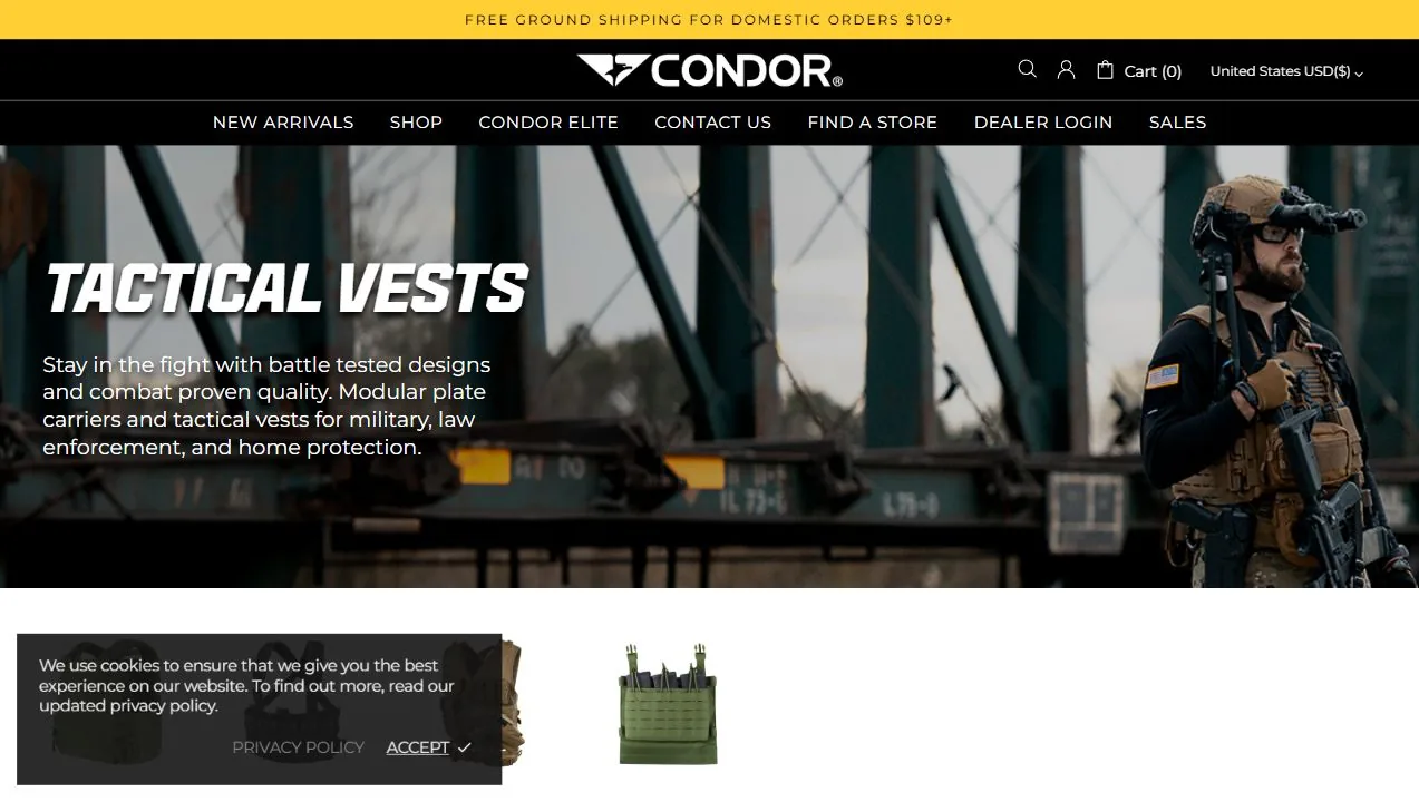 Condor Outdoor tactical vest supplier official website screenshot