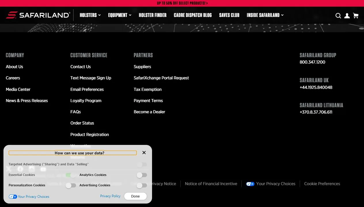 Safariland law enforcement tactical gear official website screenshot