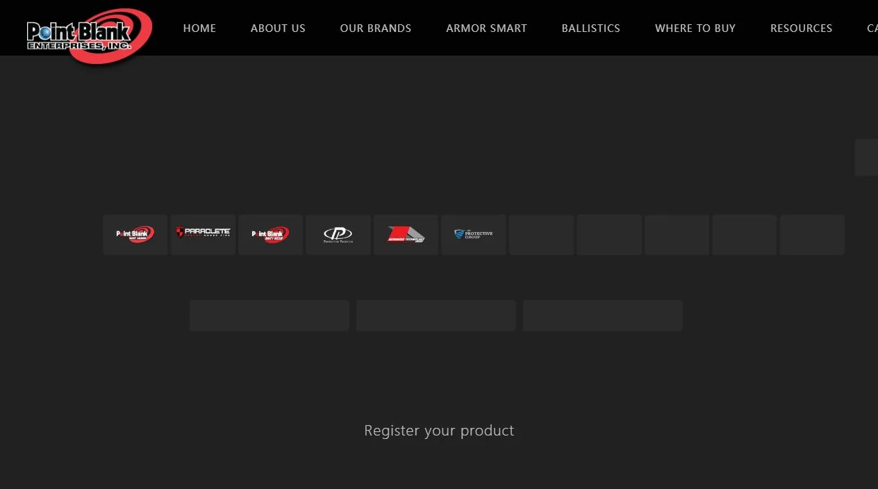 Point Blank Enterprises body armor manufacturer official website screenshot