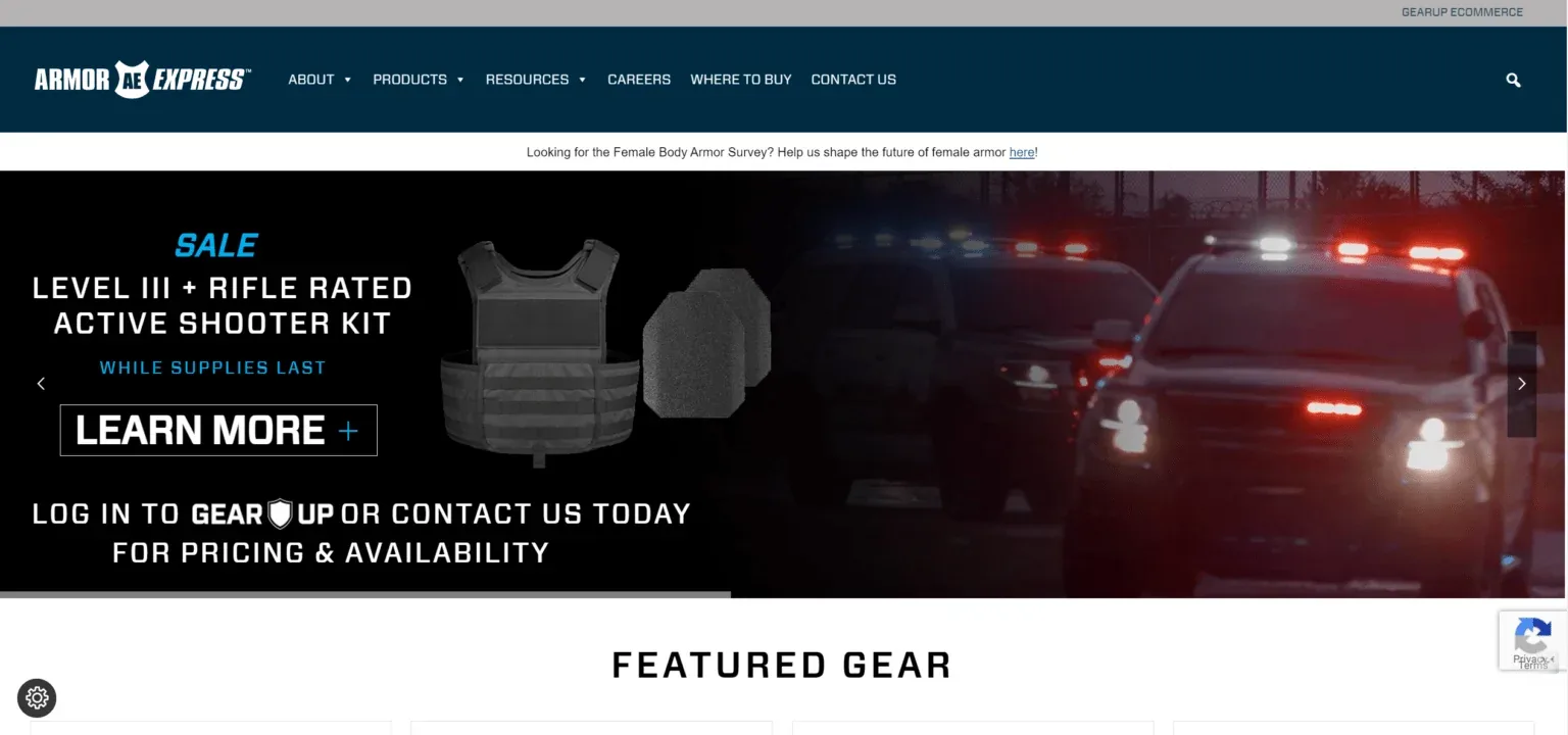Armor Express protective vest manufacturer official website screenshot