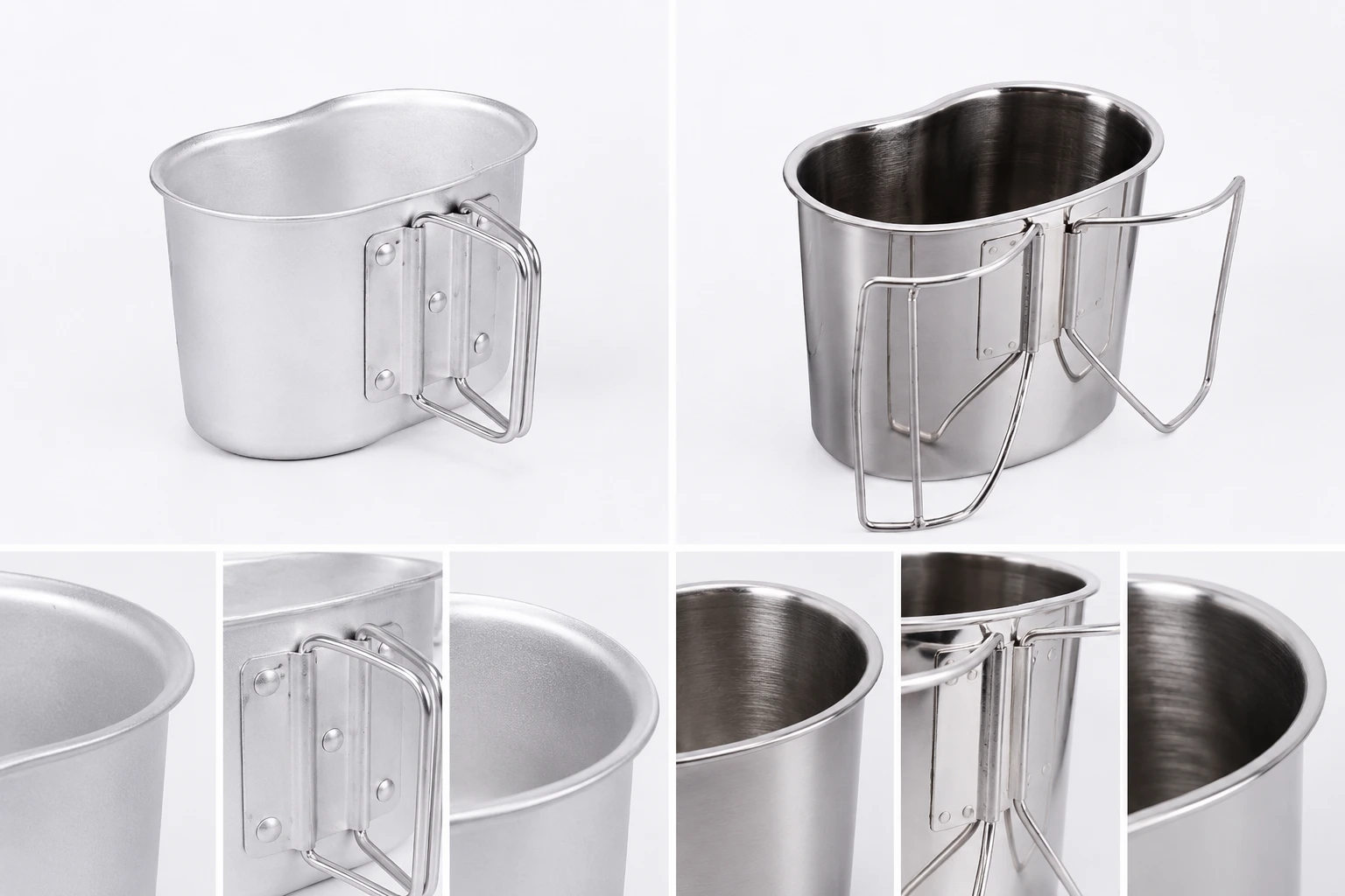 Aluminum and stainless steel military canteen cups comparison