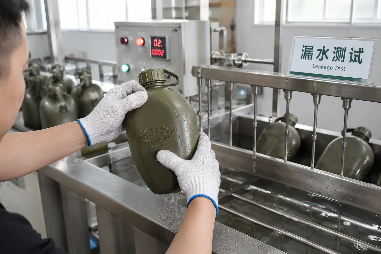 Military canteen bulk order quality control for bottle cup cover and packing