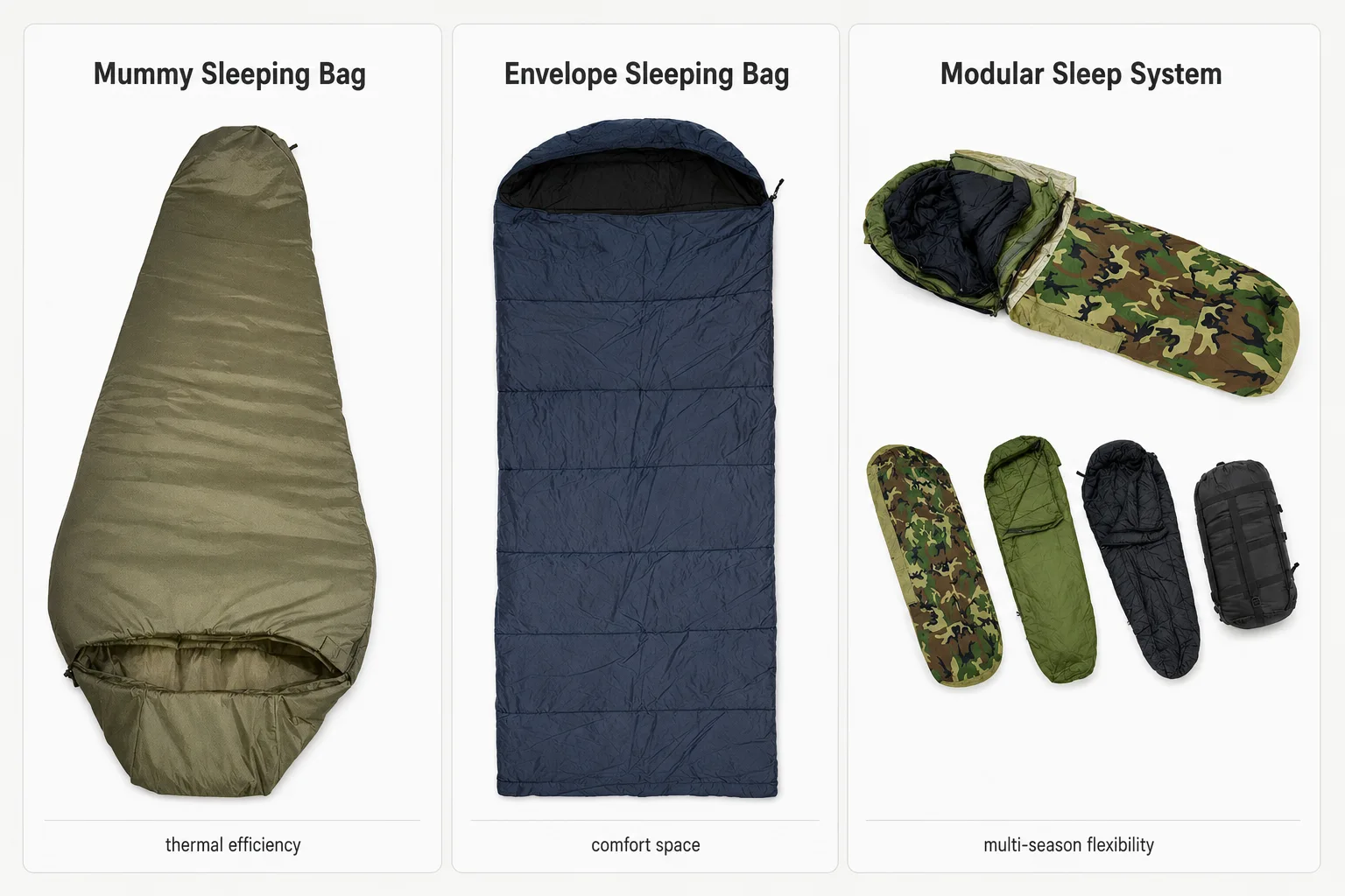 Mummy vs envelope military sleeping bag comparison for wholesale procurement