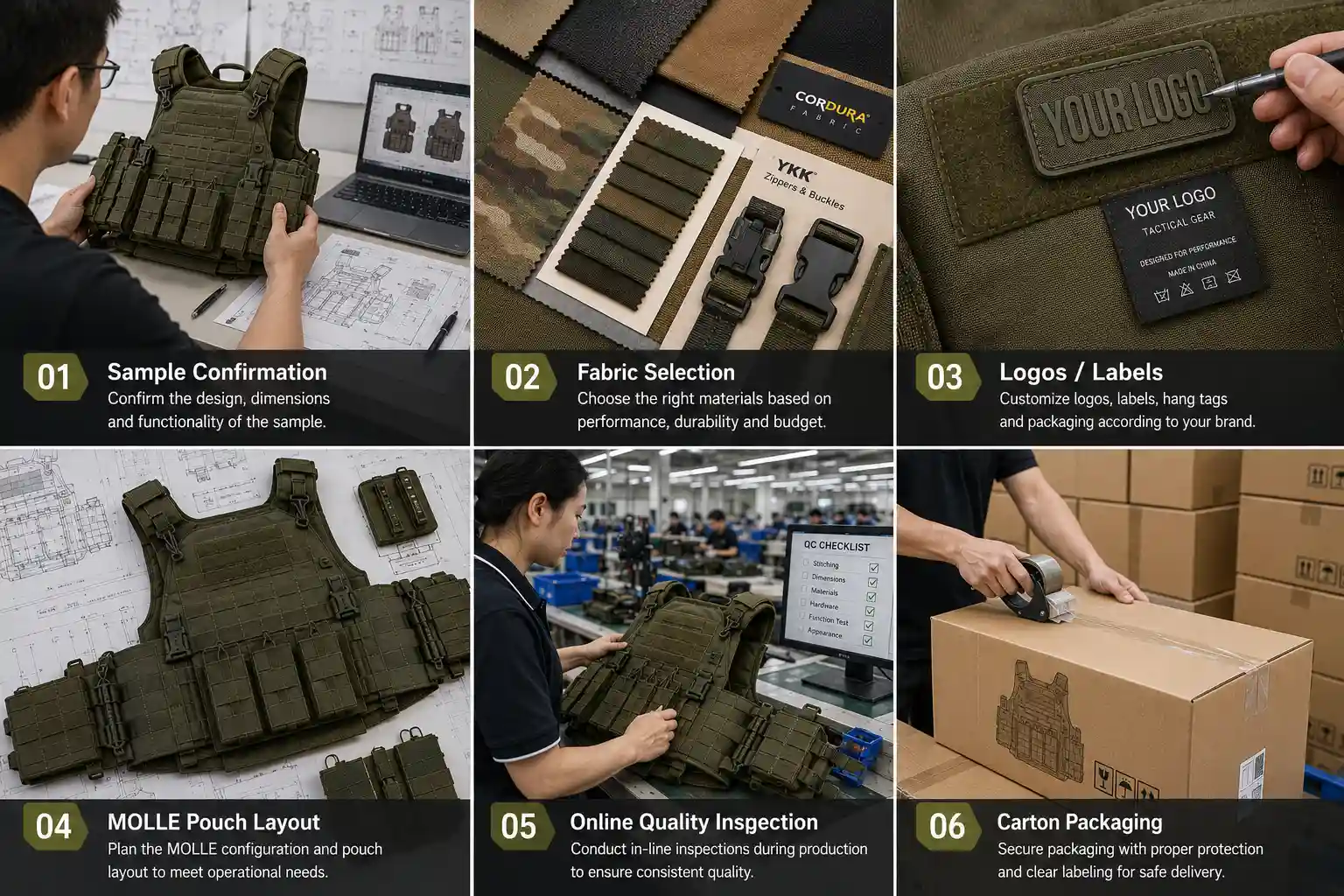 OEM tactical vest logo quality control and bulk packing options