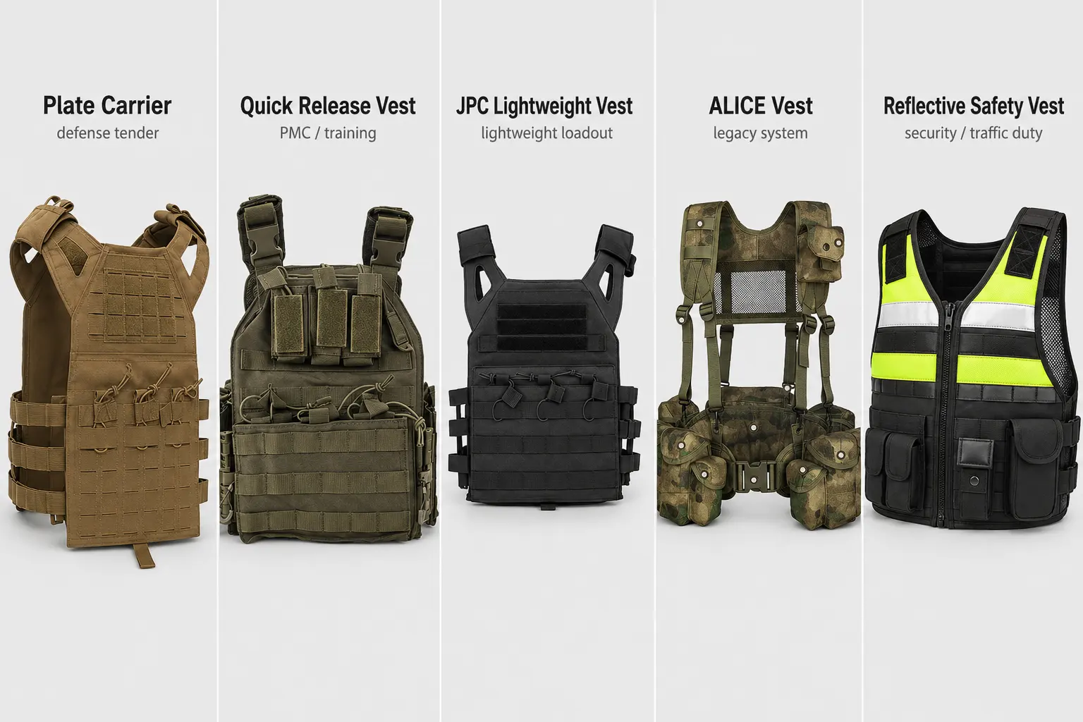 Plate carrier quick release ALICE and safety vest comparison for bulk buyers