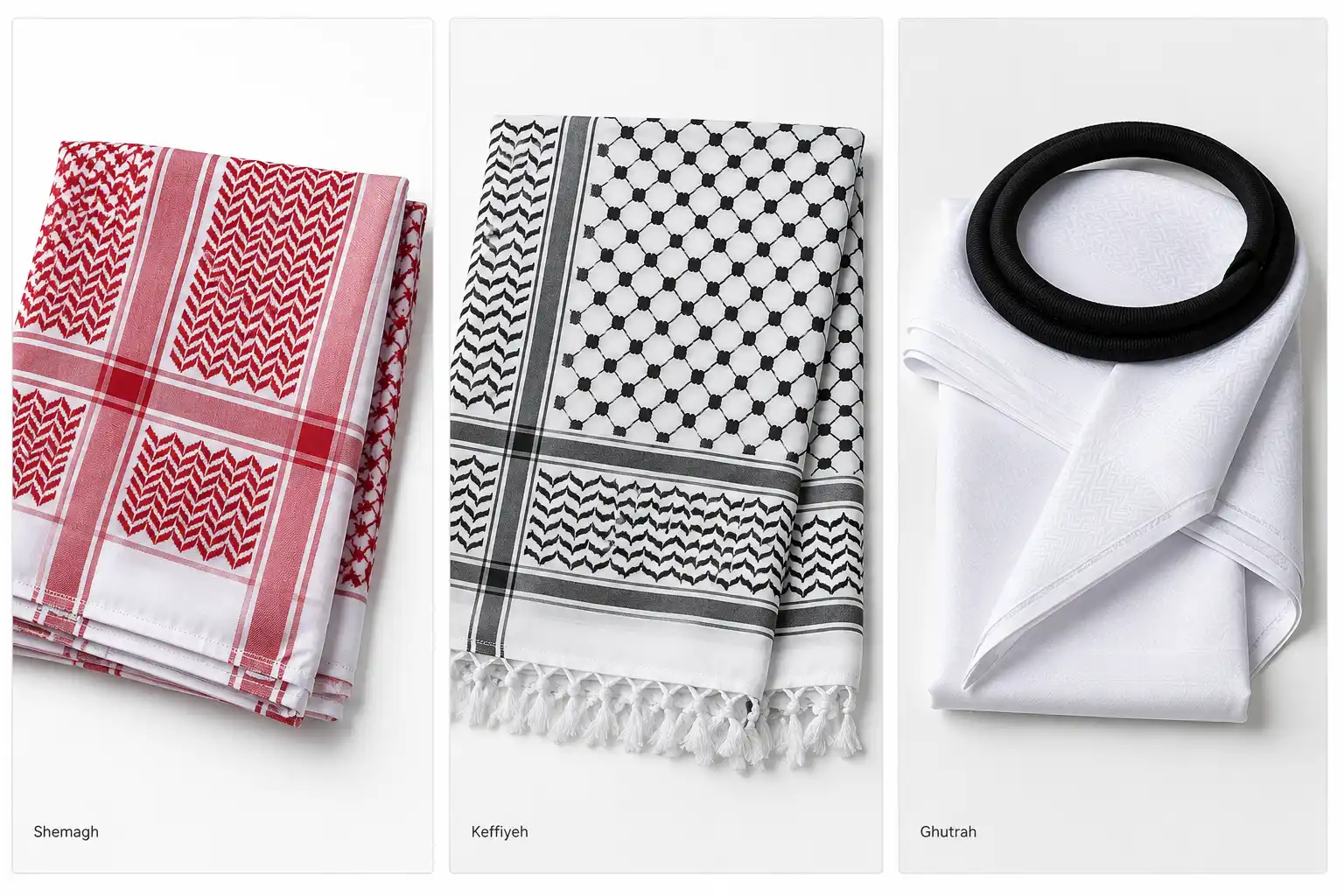 Shemagh keffiyeh and ghutrah scarf style comparison for bulk buyers