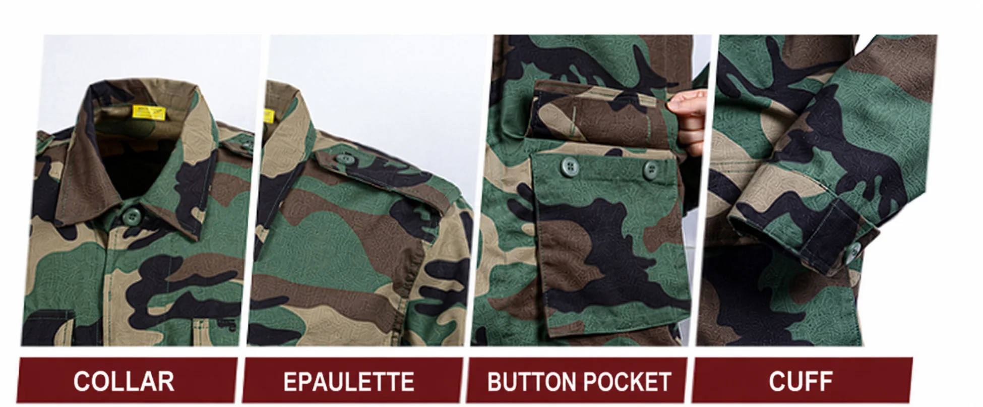 Tactical uniform fabric pocket collar and cuff details for OEM procurement